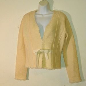 NWT ANTHROPOLOGIE KENJI JACKET 100% WOOL CREAM IVORY BOW LARGE